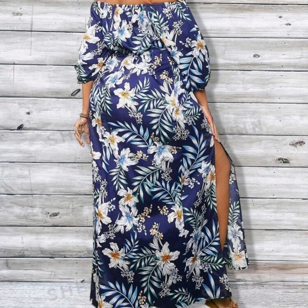 SHEIN 1XL TROPICAL PRINT SIDE SPLIT DRESS - Picture 4 of 13